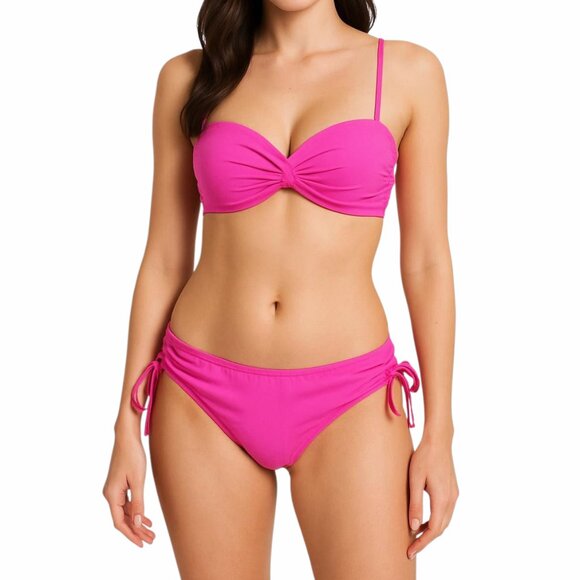 Women's Hot Pink Twist Front Side Shirred Bikini Set by Tempt Me Size S NWOT - Picture 1 of 14